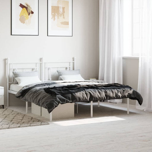 vidaXL Metal Bed Frame with Headboard White 59.1"x78.7"-0