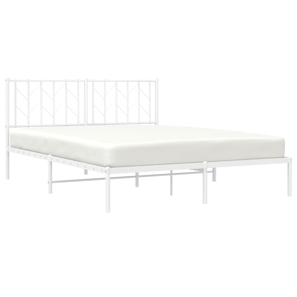 vidaXL Metal Bed Frame with Headboard White 59.1"x78.7"-1