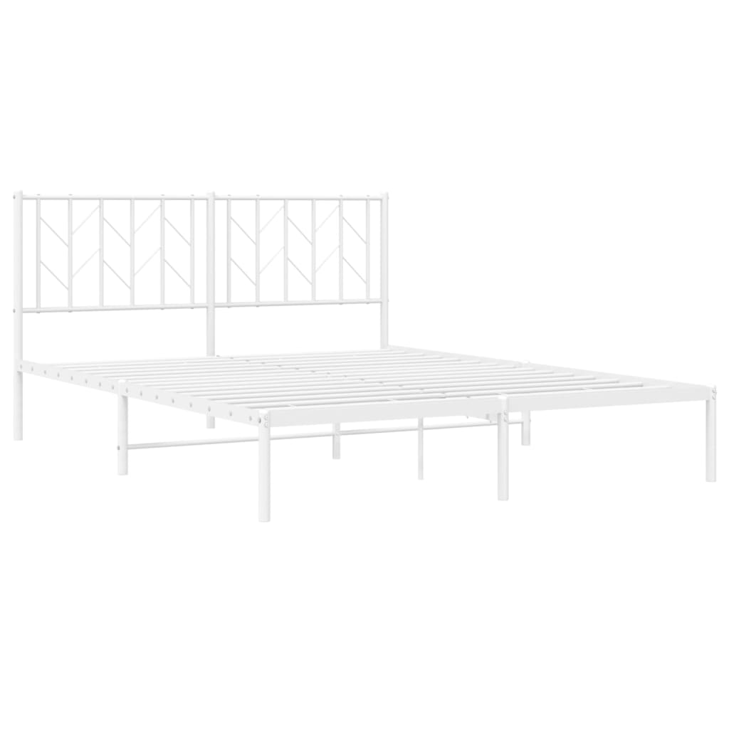 vidaXL Metal Bed Frame with Headboard White 59.1"x78.7"-2