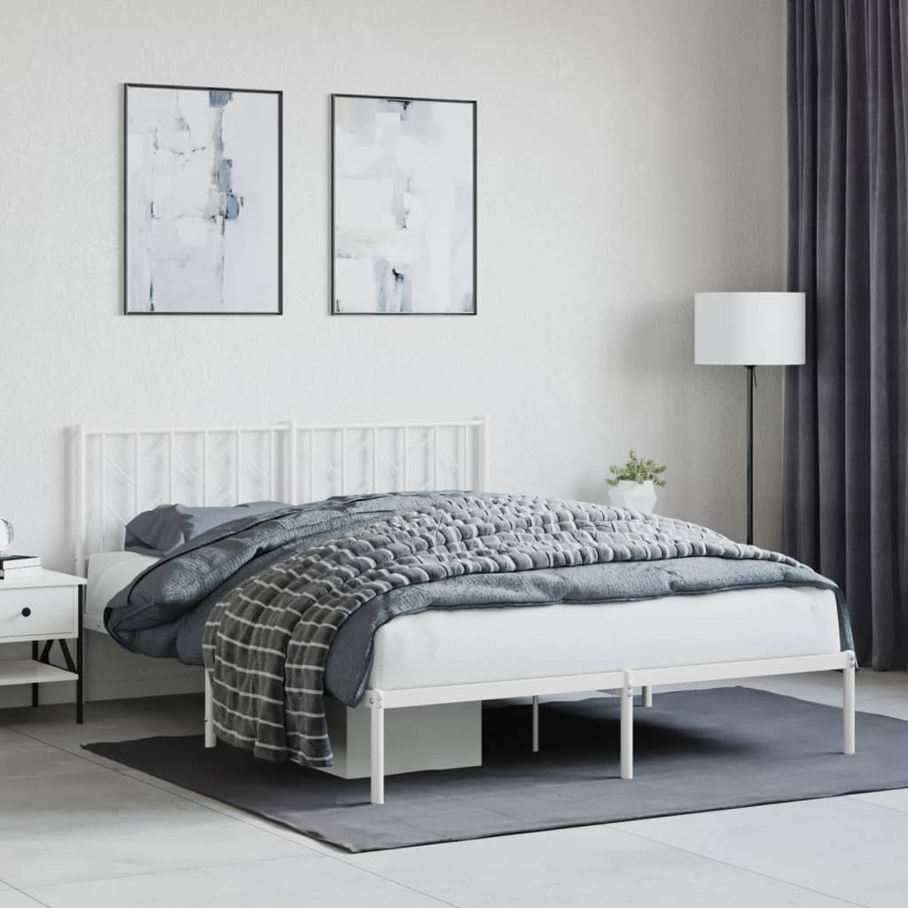 vidaXL Metal Bed Frame with Headboard White 59.1"x78.7"-0