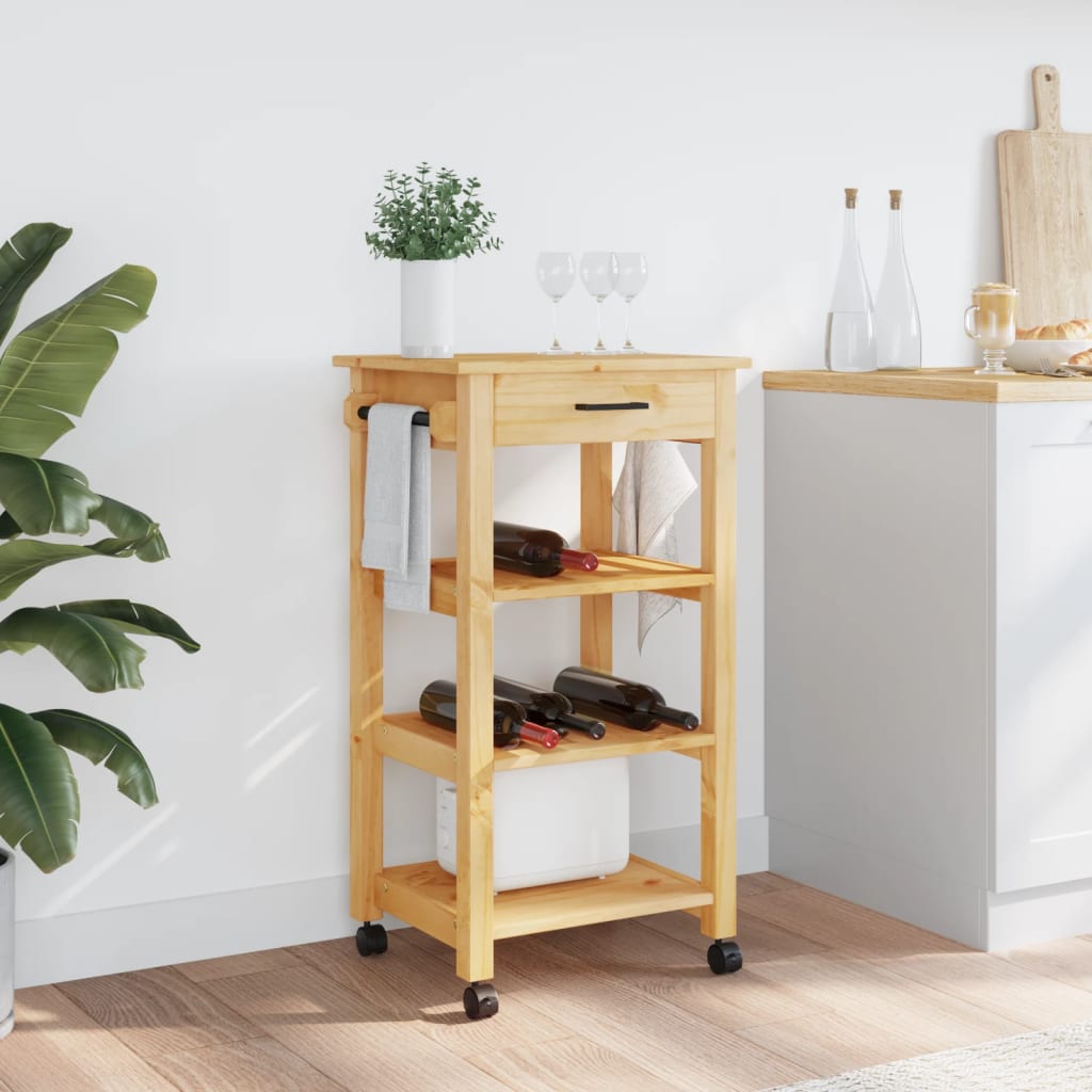 vidaXL Kitchen Trolley Rolling Cart on Wheels Living Room Solid Wood Pine-3