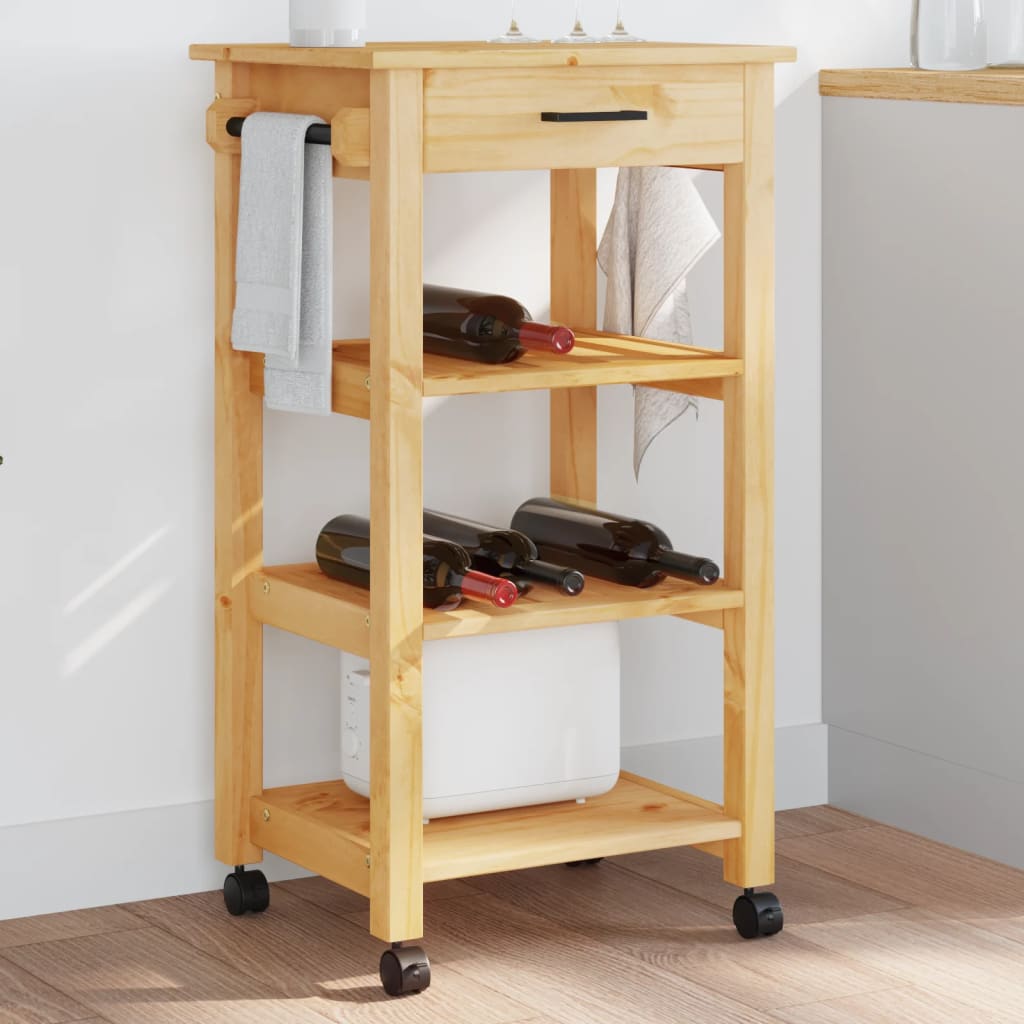 vidaXL Kitchen Trolley Rolling Cart on Wheels Living Room Solid Wood Pine-1
