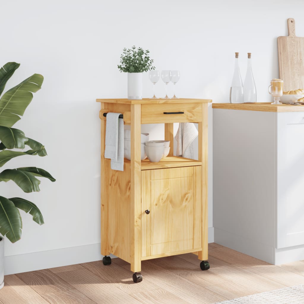 vidaXL Kitchen Trolley Rolling Cart on Wheels Living Room Solid Wood Pine-3
