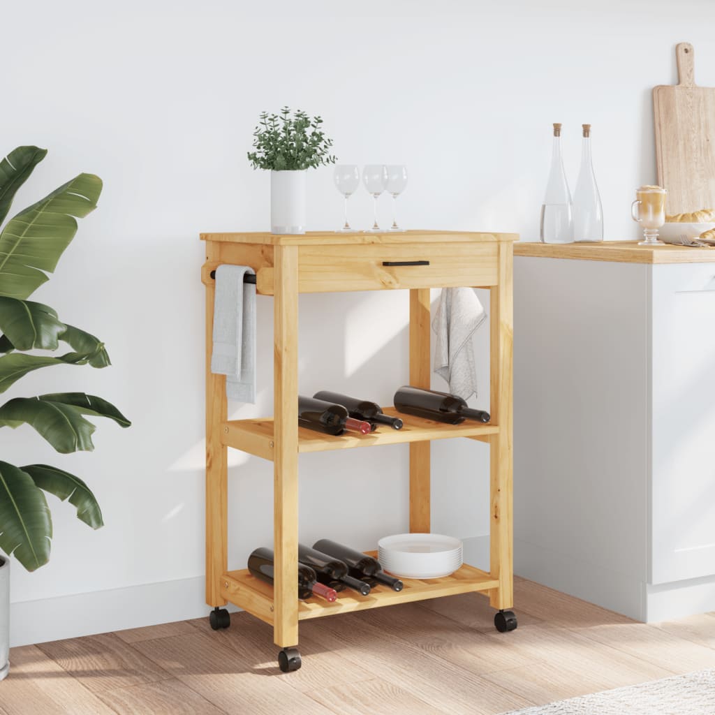 vidaXL Kitchen Trolley Rolling Cart on Wheels Living Room Solid Wood Pine-3