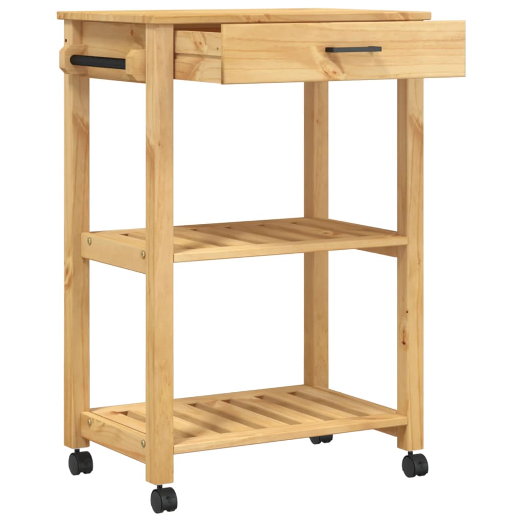 vidaXL Kitchen Trolley Rolling Cart on Wheels Living Room Solid Wood Pine-4