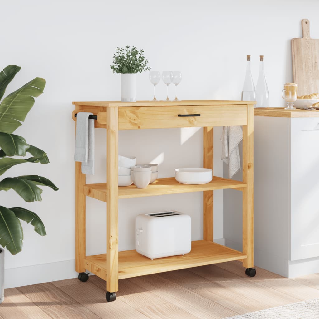 vidaXL Kitchen Trolley Rolling Cart on Wheels Living Room Solid Wood Pine-3