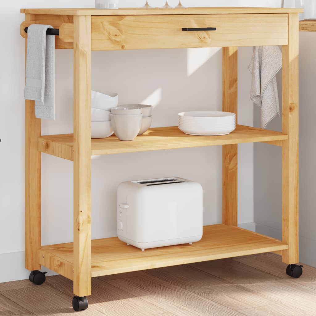 vidaXL Kitchen Trolley Rolling Cart on Wheels Living Room Solid Wood Pine-1