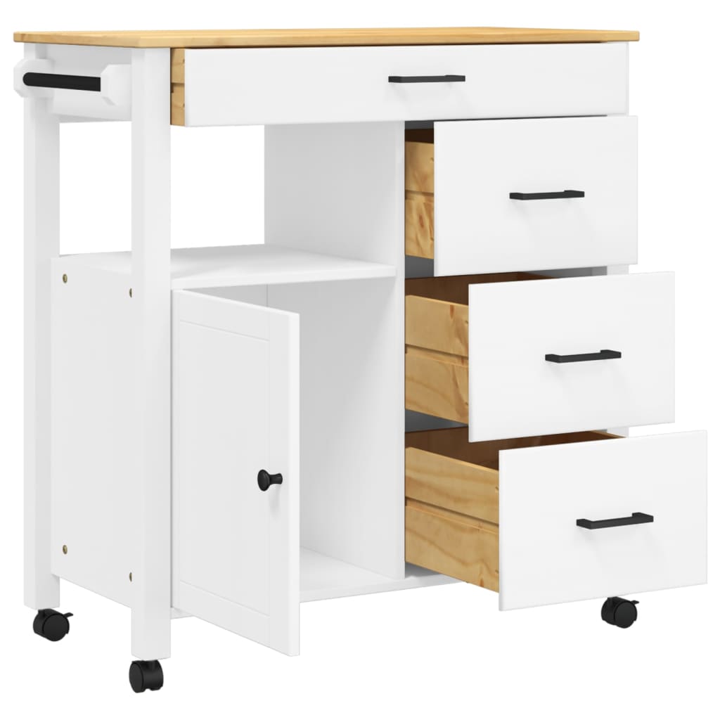 vidaXL Kitchen Trolley Rolling Cart on Wheels Living Room Solid Wood Pine-4