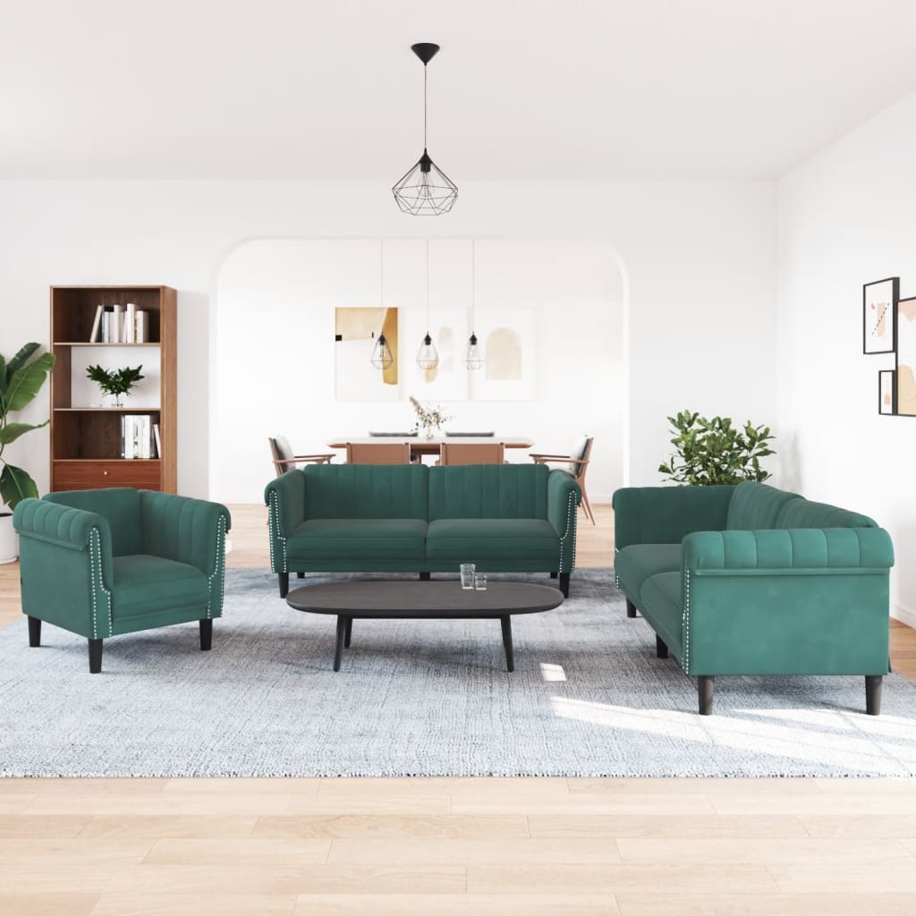 vidaXL 3 Piece Sofa Set Dark Green Velvet-1