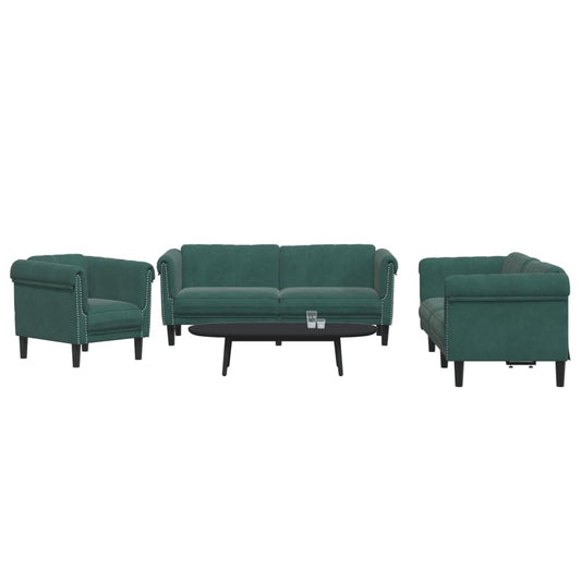 vidaXL 3 Piece Sofa Set Dark Green Velvet-0