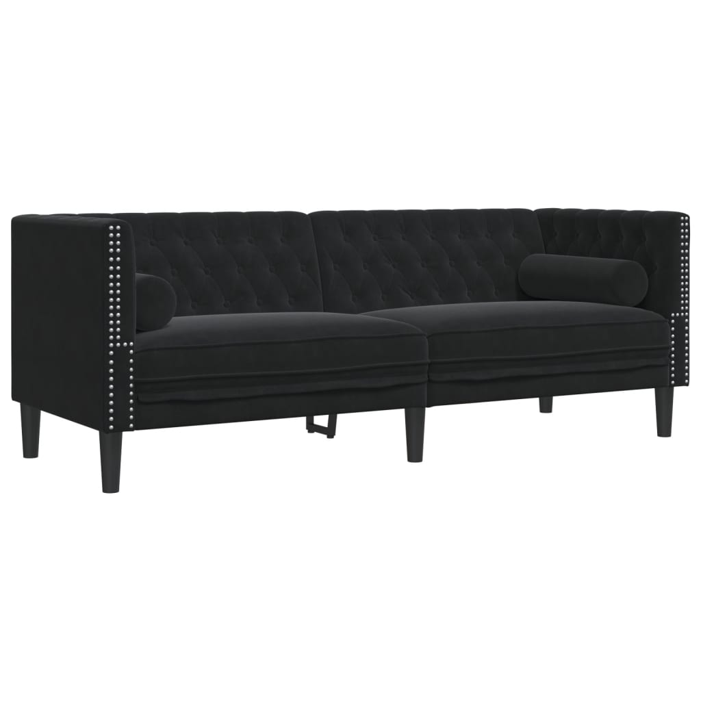 vidaXL 2 Piece Chesterfield Sofa Set with Bolsters Black Velvet-3