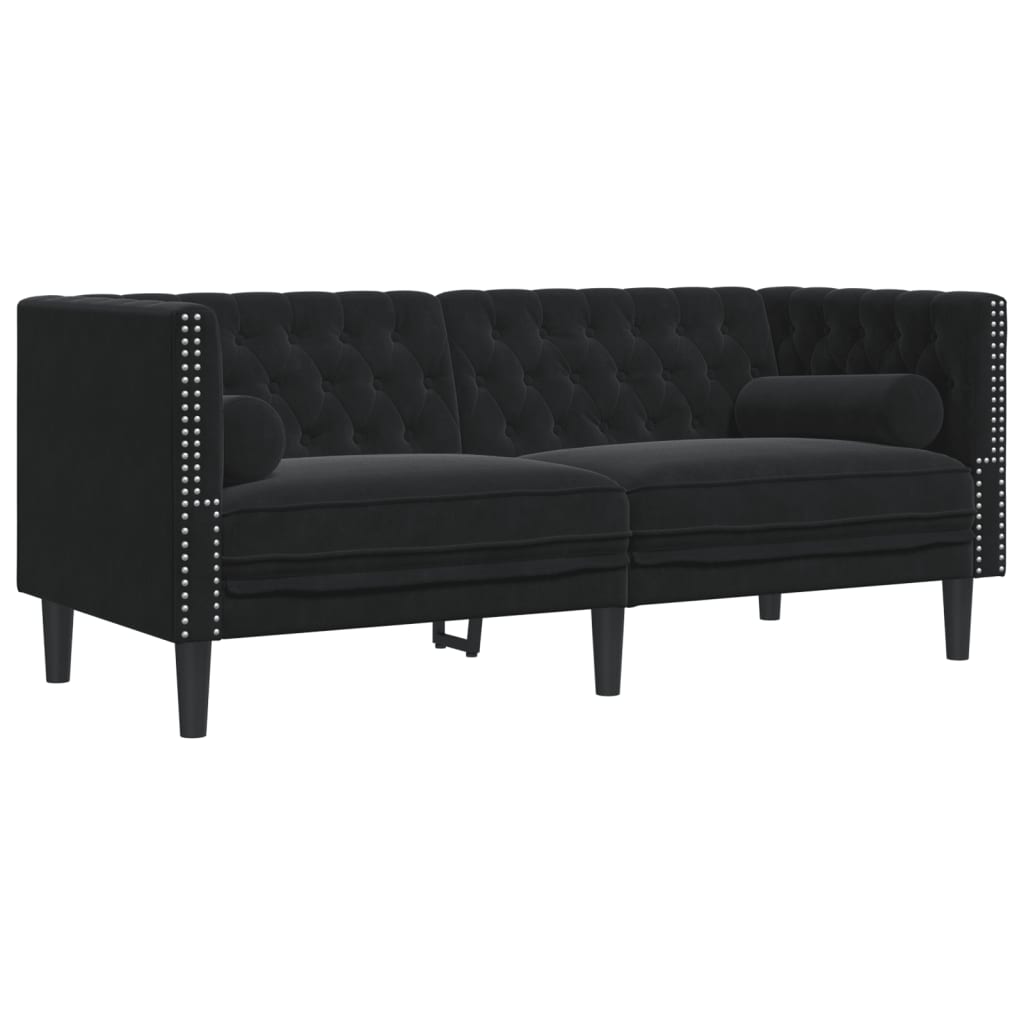 vidaXL 2 Piece Chesterfield Sofa Set with Bolsters Black Velvet-4