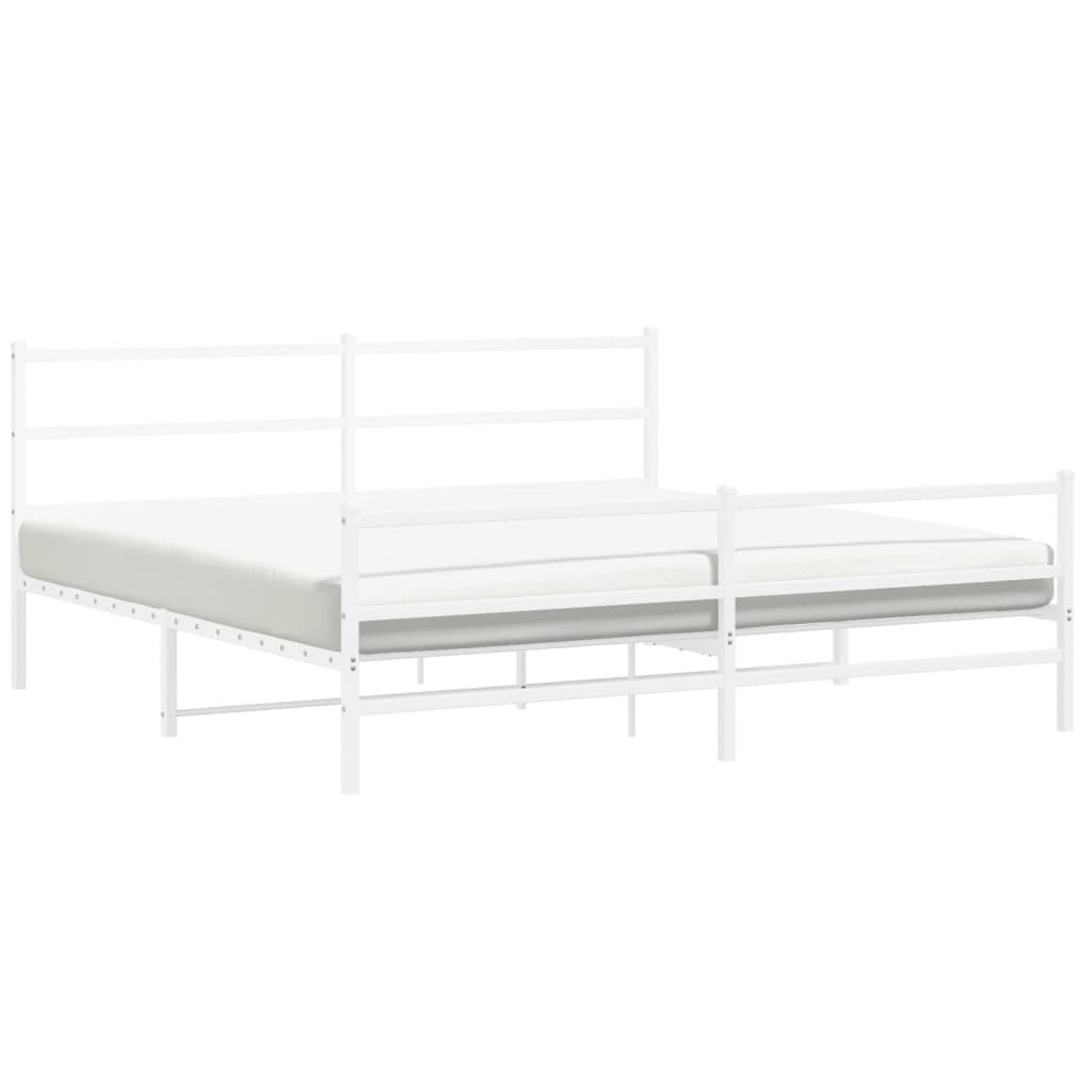 vidaXL Metal Bed Frame with Headboard and Footboard White 76"x79.9" King-2