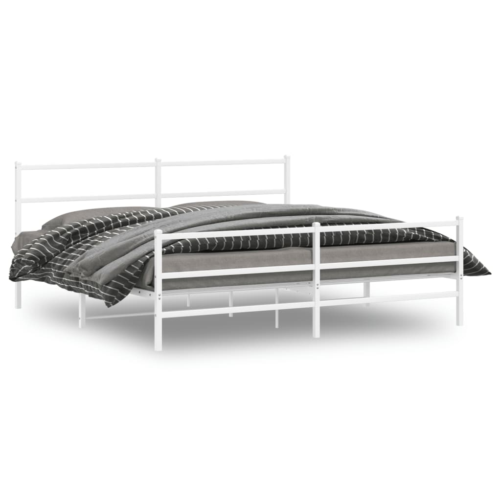 vidaXL Metal Bed Frame with Headboard and Footboard White 76"x79.9" King-0