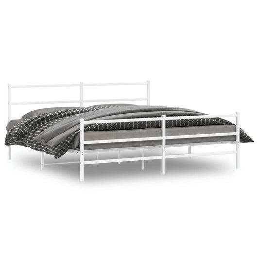vidaXL Metal Bed Frame with Headboard and Footboard White 76"x79.9" King-0
