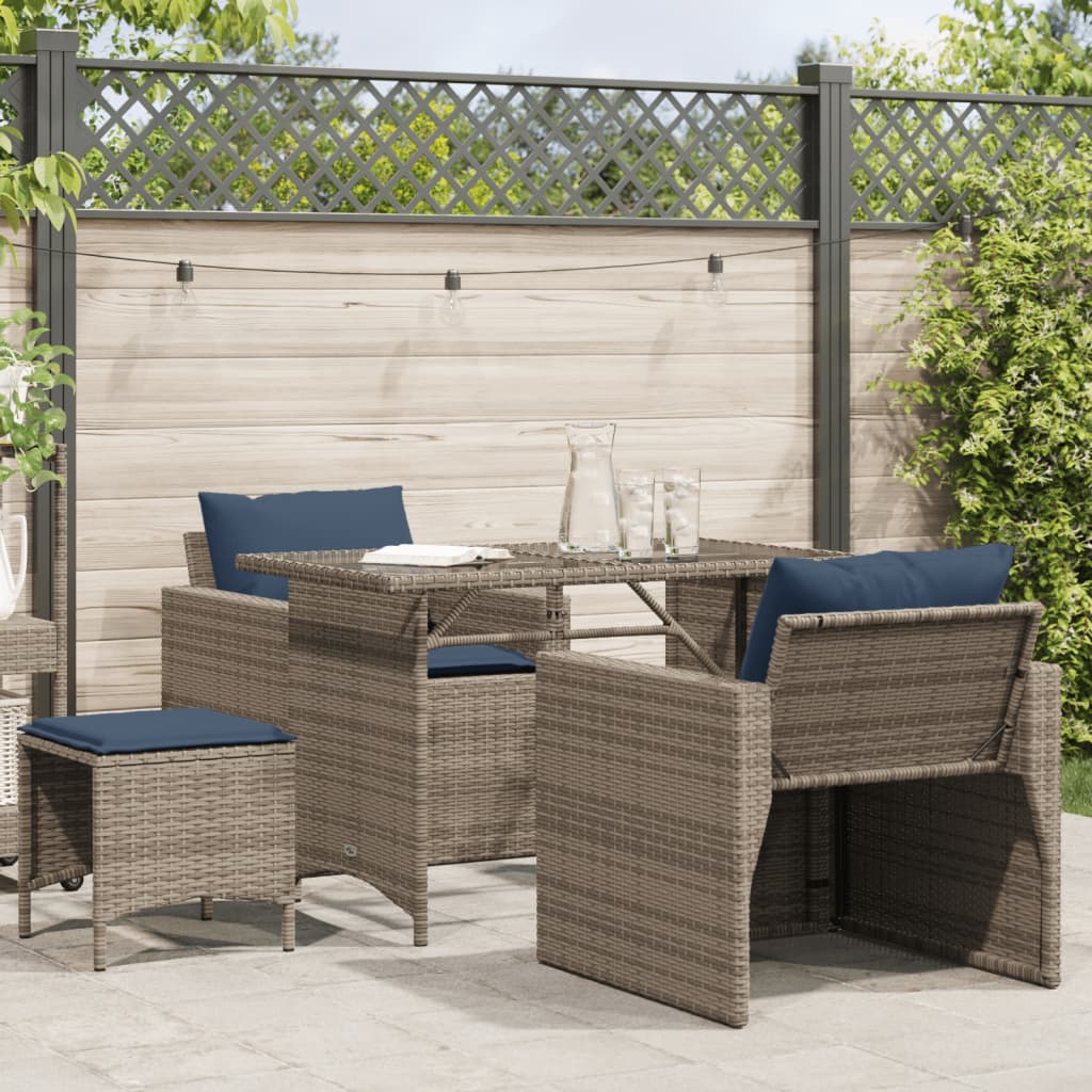 vidaXL Patio Sofa Set with Cushions Outdoor 4 Piece Poly Rattan Brown/Gray/Black-6