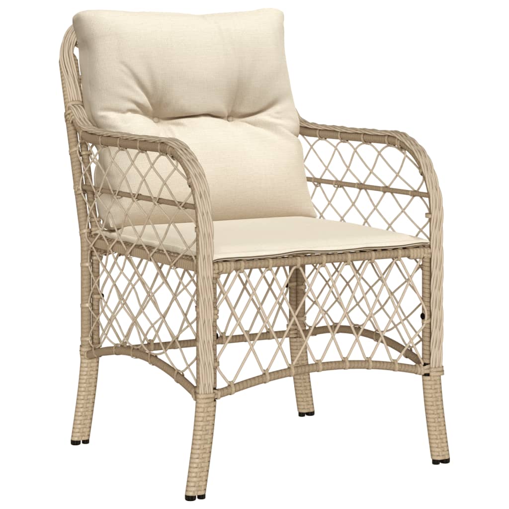 vidaXL 3 Piece Bistro Set with Cushions Beige Poly Rattan-4
