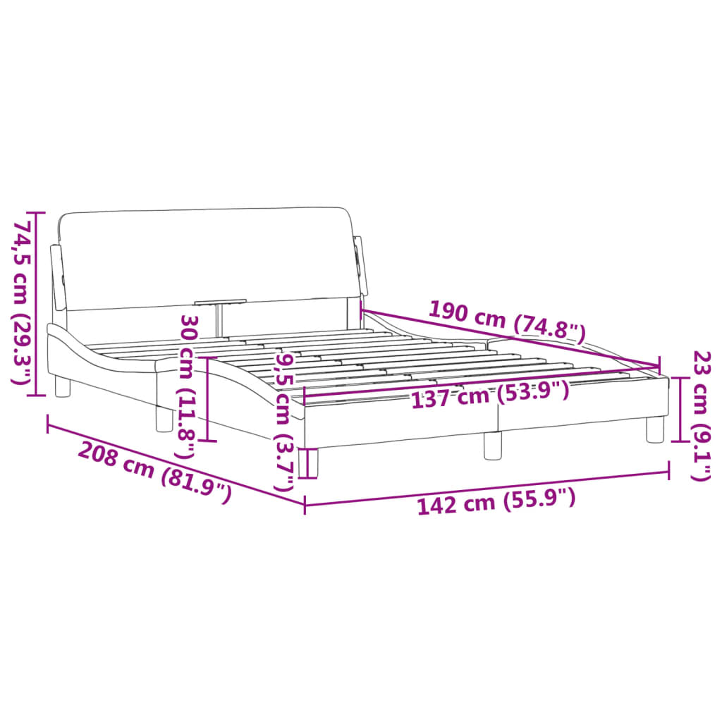 vidaXL Bed Frame without Mattress Platform Bed Base Bedstead Dark Gray Fabric-3