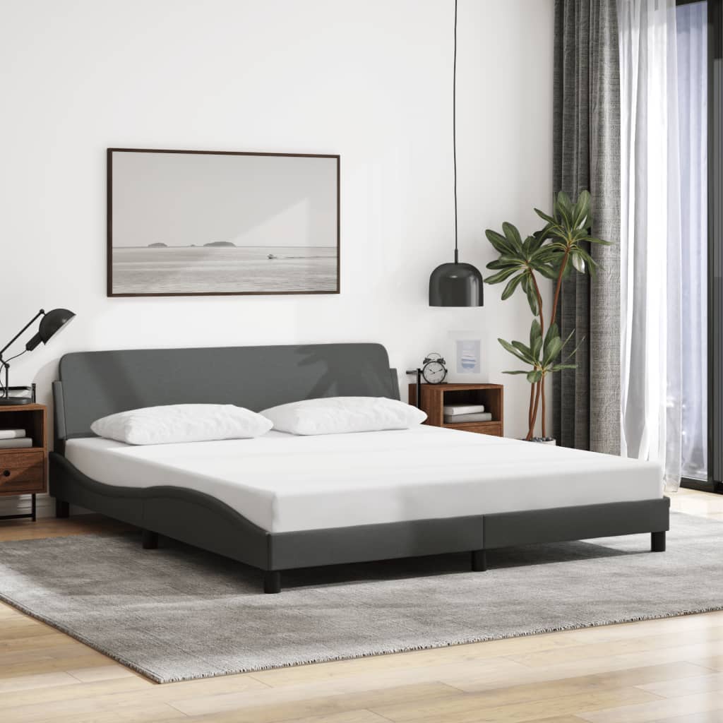 vidaXL Bed Frame without Mattress Platform Bed Base Bedstead Dark Gray Fabric-5