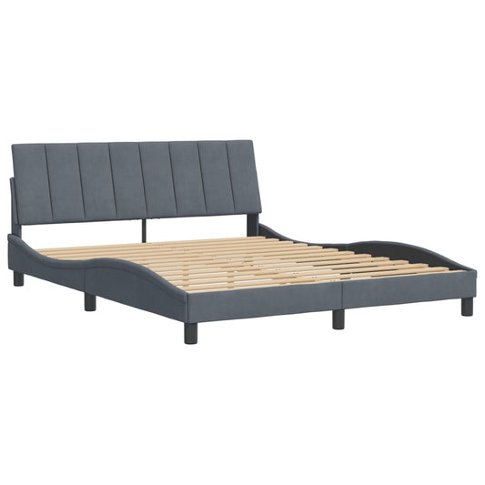 vidaXL Bed Frame with Headboard Dark Gray 59.8"x79.9" Queen Velvet-0