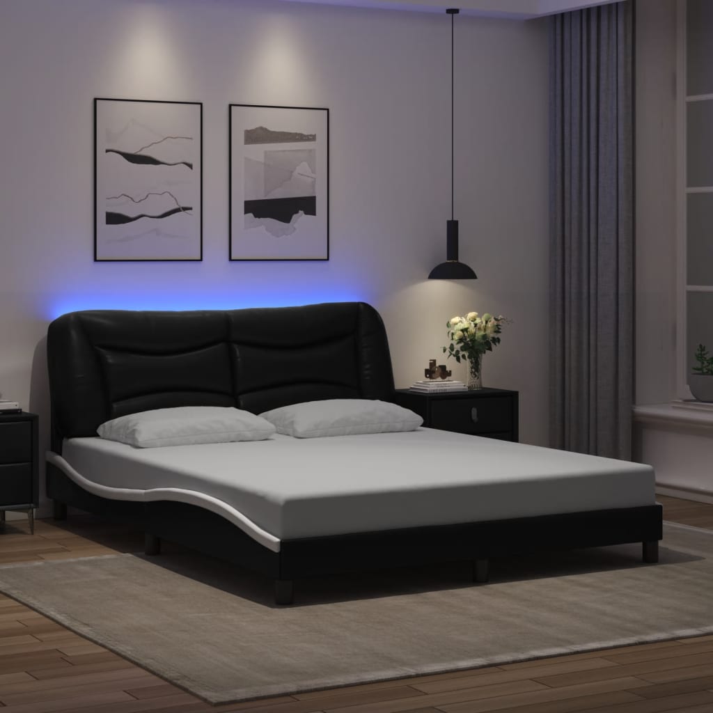 vidaXL Bed Frame with LED Lights Base Platform Bedroom Furniture Faux Leather-2