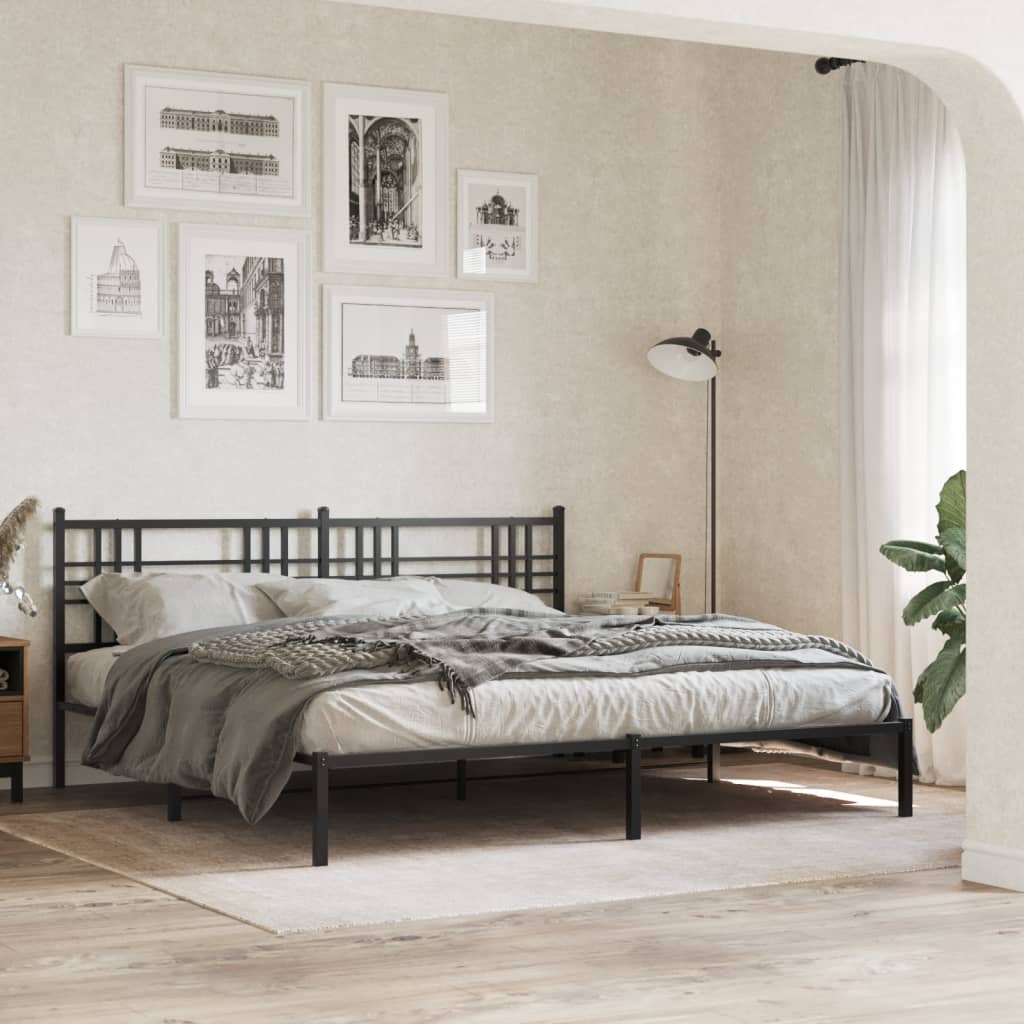 vidaXL Metal Bed Frame with Headboard Black 76"x79.9" King-2