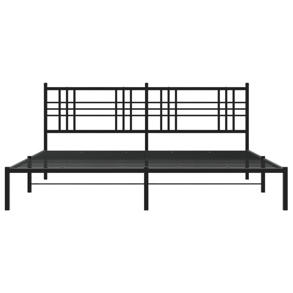 vidaXL Metal Bed Frame with Headboard Black 76"x79.9" King-3