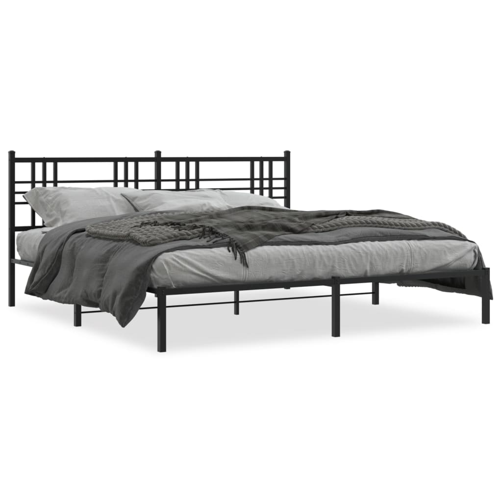 vidaXL Metal Bed Frame with Headboard Black 76"x79.9" King-0