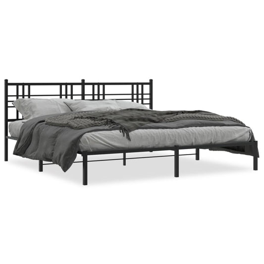 vidaXL Metal Bed Frame with Headboard Black 76"x79.9" King-0