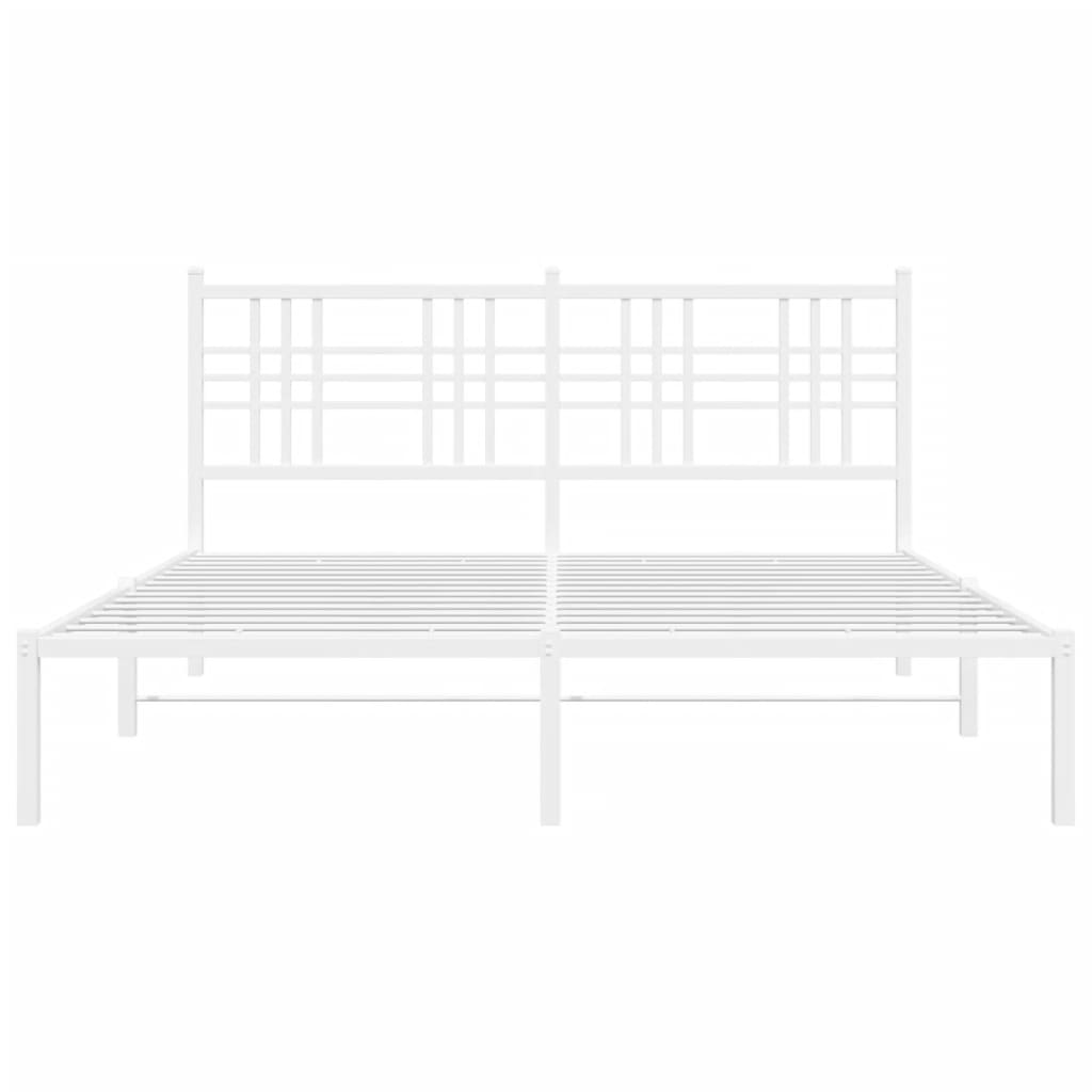 vidaXL Metal Bed Frame with Headboard White 59.1"x78.7"-3