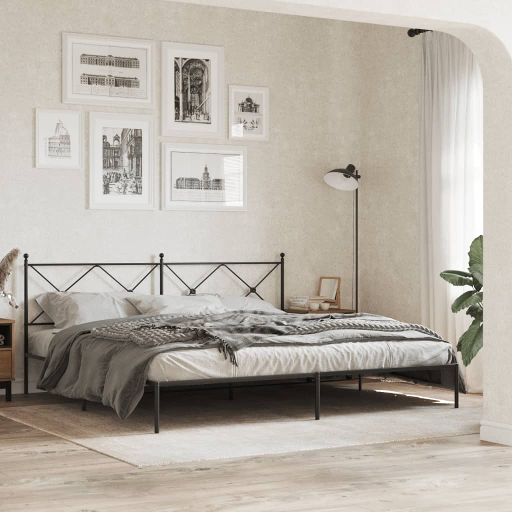 vidaXL Metal Bed Frame with Headboard Black 76"x79.9" King-1