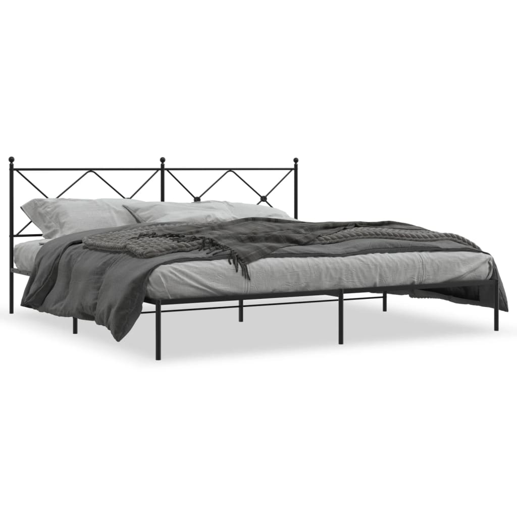 vidaXL Metal Bed Frame with Headboard Black 76"x79.9" King-0