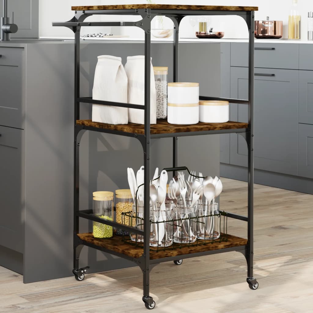 vidaXL Kitchen Trolley Rolling Utility Storage Living Room Engineered Wood-5