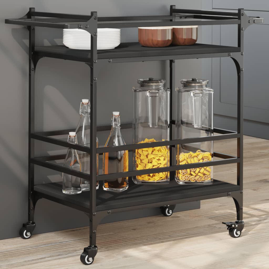 vidaXL Kitchen Trolley Black 32.3"x15.7"x30.9" Engineered Wood-3