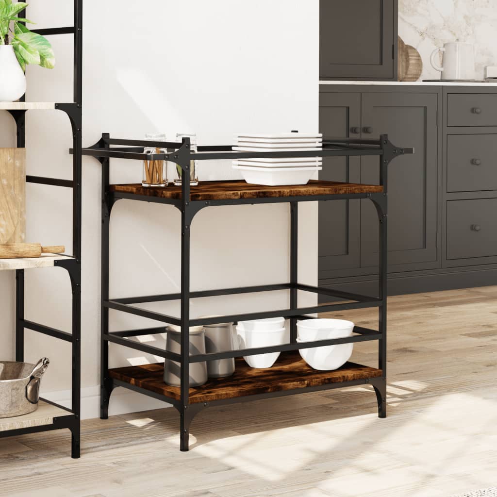 vidaXL Kitchen Trolley Black 32.3"x15.7"x30.9" Engineered Wood-0