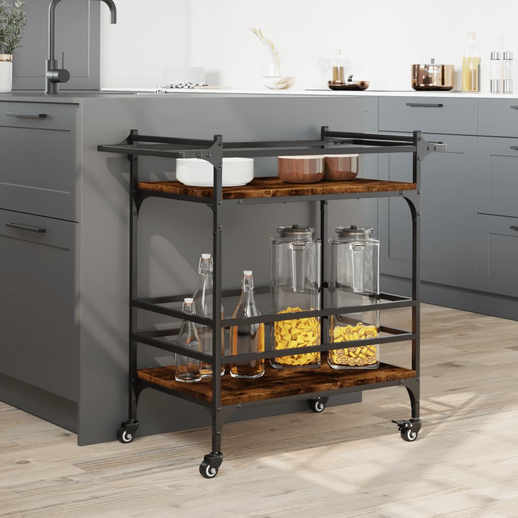 vidaXL Kitchen Trolley Black 32.3"x15.7"x30.9" Engineered Wood-2