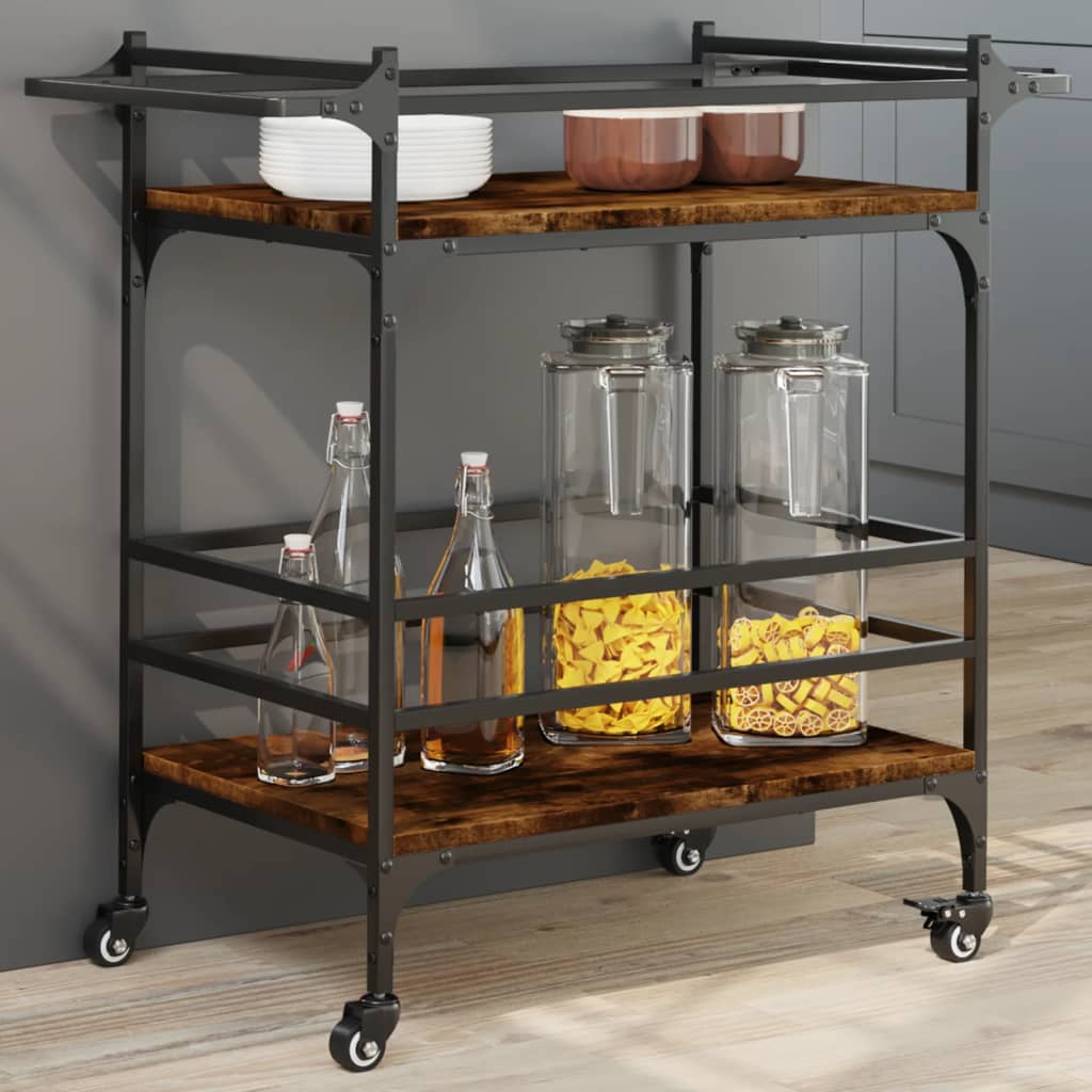 vidaXL Kitchen Trolley Black 32.3"x15.7"x30.9" Engineered Wood-5