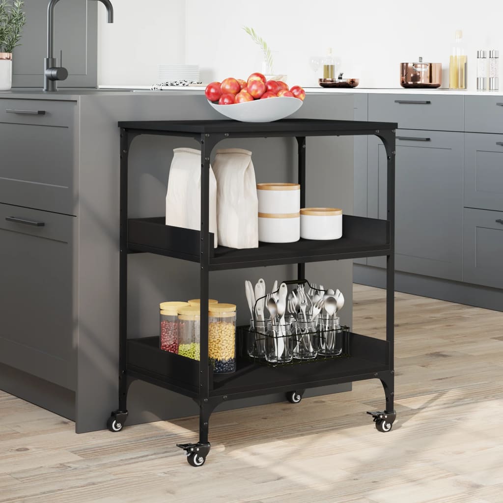 vidaXL Kitchen Trolley Black 23.6"x16.1"x31.7" Engineered Wood-4