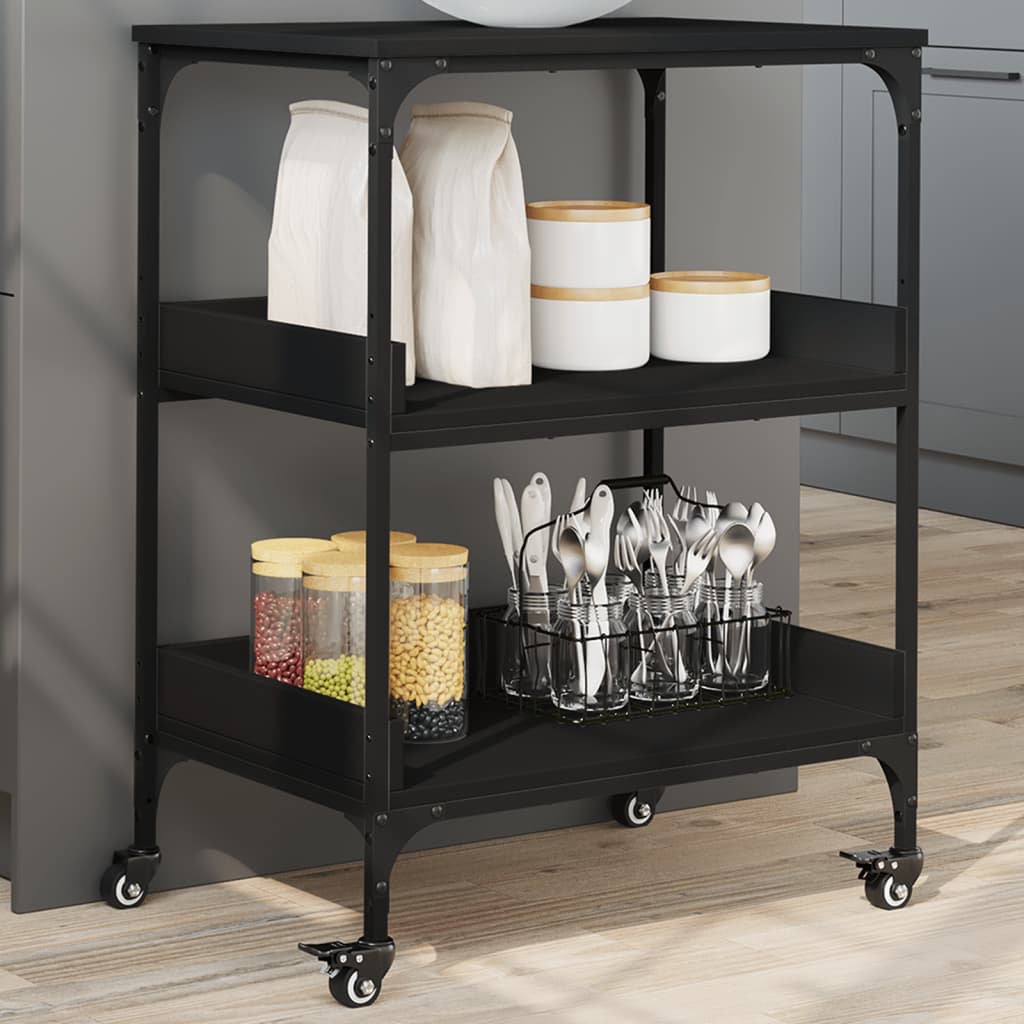 vidaXL Kitchen Trolley Black 23.6"x16.1"x31.7" Engineered Wood-2