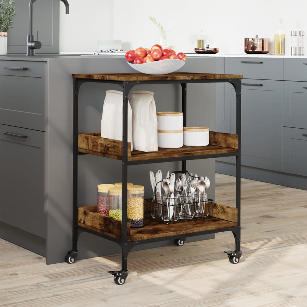 vidaXL Kitchen Trolley Black 23.6"x16.1"x31.7" Engineered Wood-3