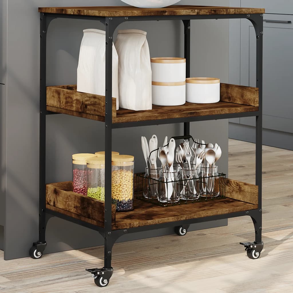 vidaXL Kitchen Trolley Black 23.6"x16.1"x31.7" Engineered Wood-1