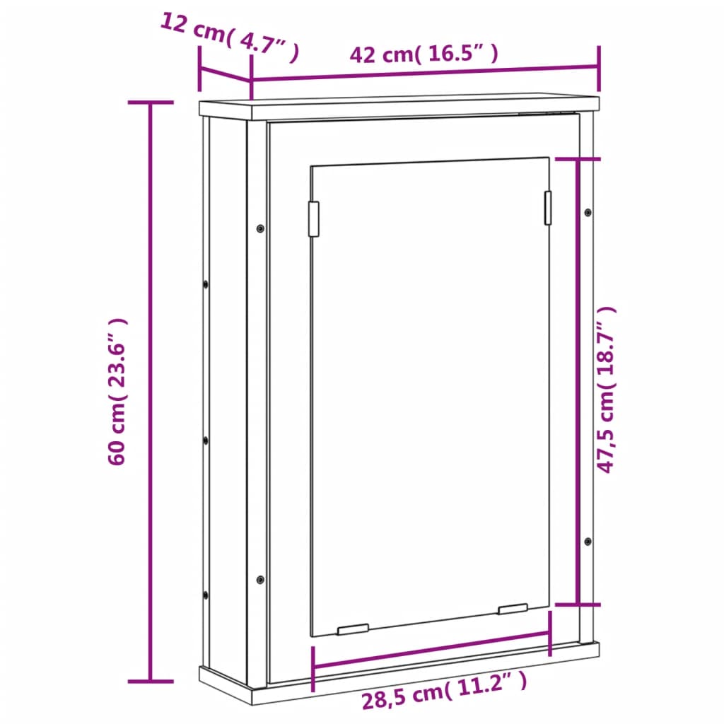 vidaXL Bathroom Mirror Cabinet Black 16.5"x4.7"x23.6" Engineered Wood-2