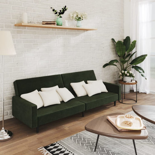 vidaXL 2-Seater Sofa Bed Dark Green Velvet-0