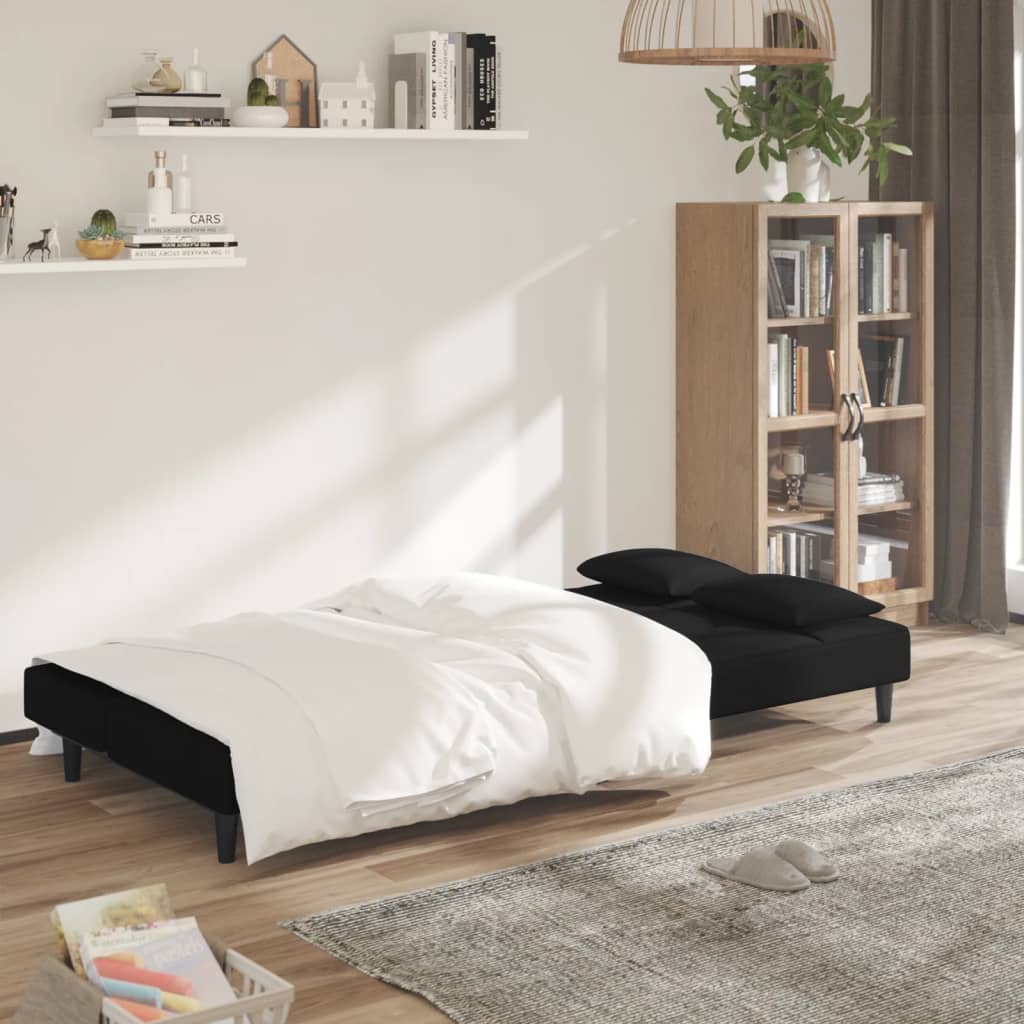 vidaXL 2-Seater Sofa Bed with Two Pillows Black Velvet-2