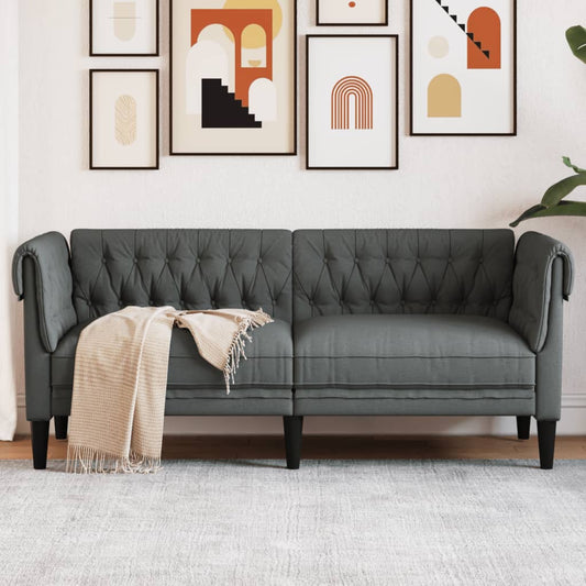 vidaXL Chesterfield Sofa 2-Seater Dark Gray Fabric-0