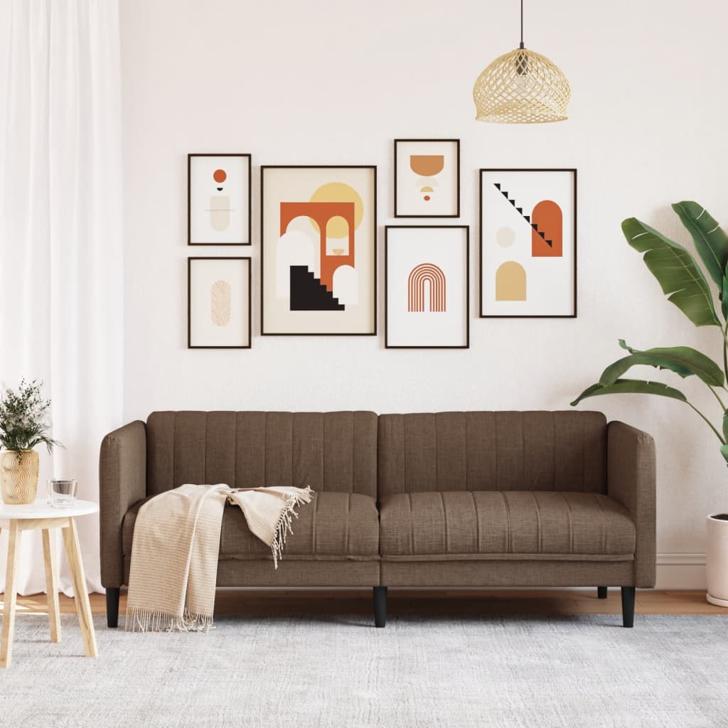vidaXL Sofa 3-Seater Brown Faux Suede Leather-2