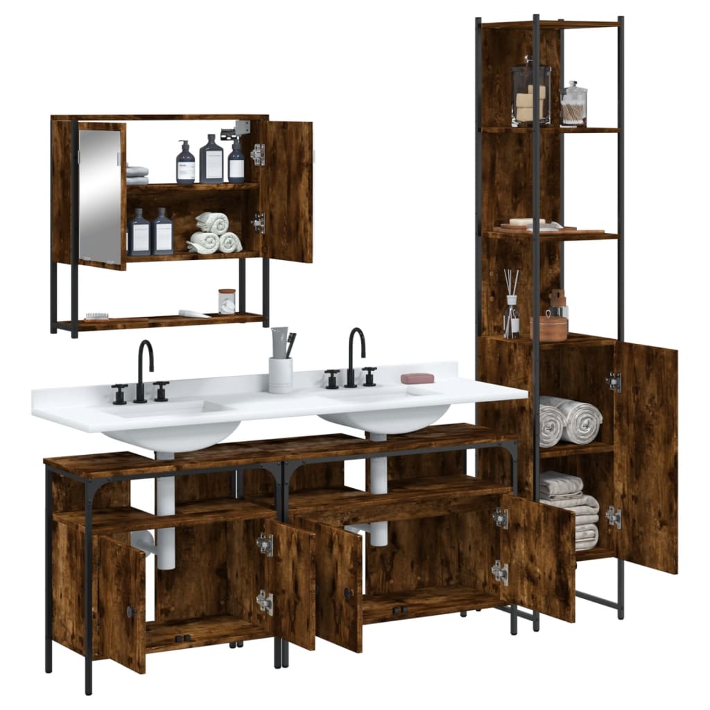 vidaXL Bathroom Furniture Set Storage Cabinet Washroom 4 Piece Engineered Wood-4