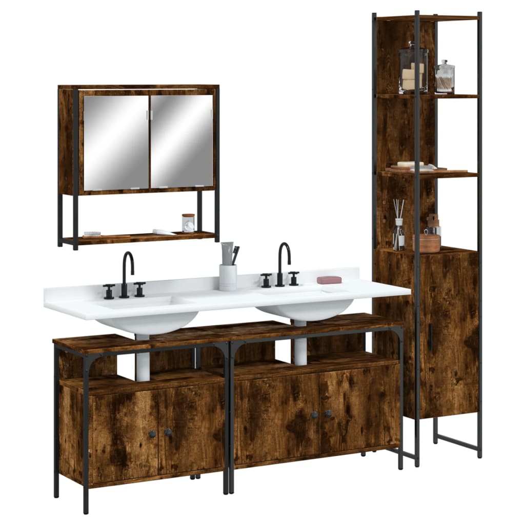 vidaXL Bathroom Furniture Set Storage Cabinet Washroom 4 Piece Engineered Wood-1