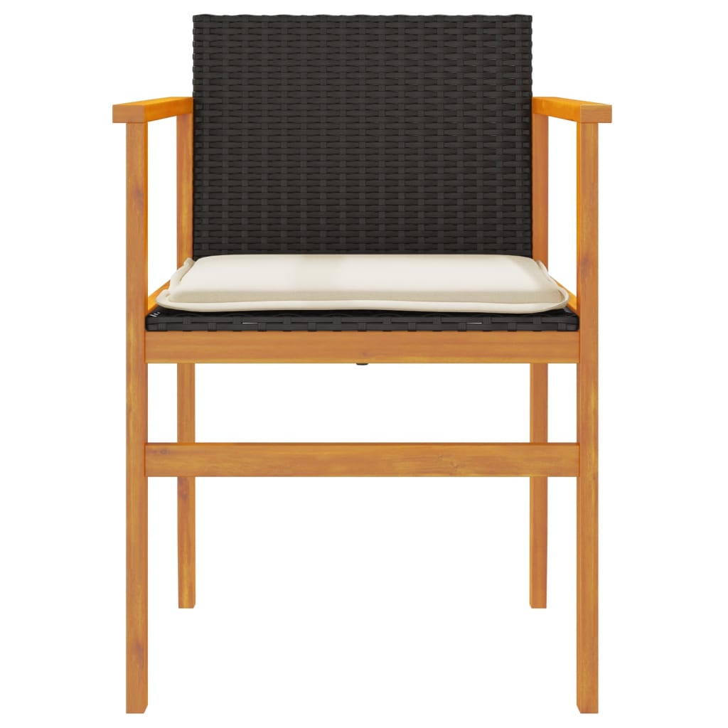 vidaXL Patio Chairs with Cushions 2 pcs Black Poly Rattan&Solid Wood-4