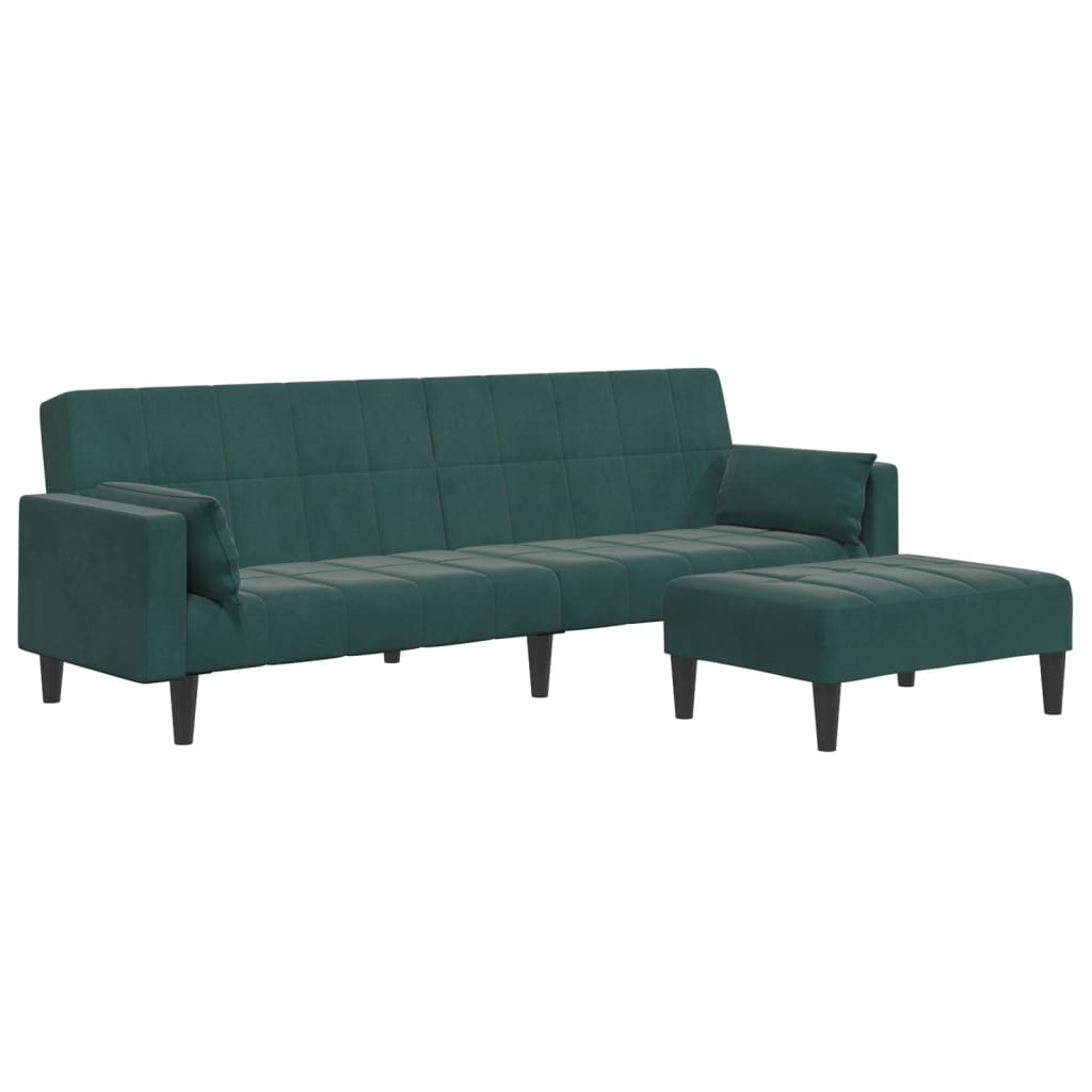 vidaXL 2-Seater Sofa Bed with Footstool Dark Green Velvet-1